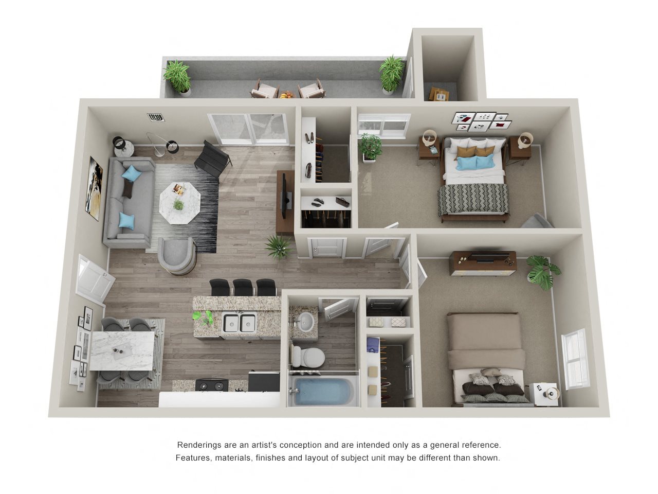B1: 2 Bed 1 Bath floor plan